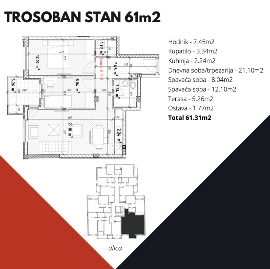 prodaja, stanovi, novi sad, nova detelinara, 61m2