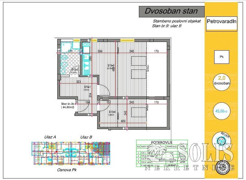 prodaja, stanovi, petrovaradin, centar, 45m2